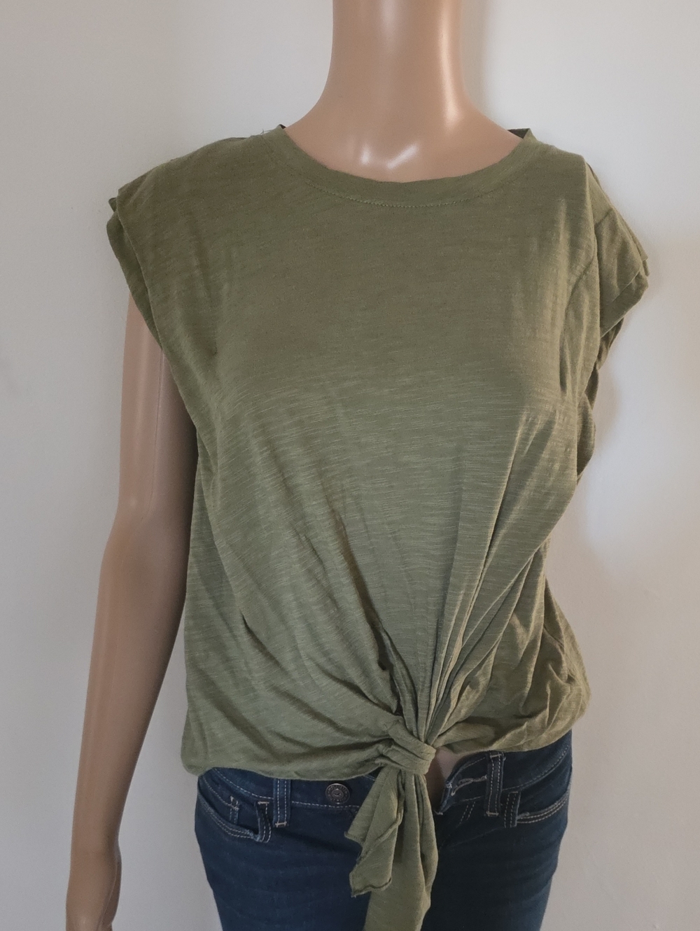 Democracy Olive Front-Tie Tank Top Size Small